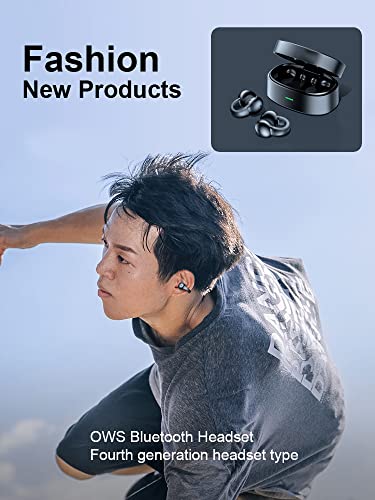 YUEYINOK Wireless Ear Clip Bone Conduction Headphones Bluetooth5.3, Clip On Earbuds Bluetooth, Open Ear Wireless Headphones, Waterproof Mini Headphones for Sports Running Cycling Workout