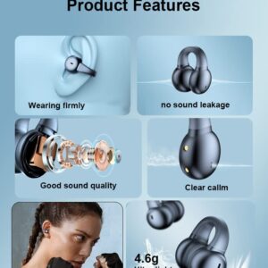 YUEYINOK Wireless Ear Clip Bone Conduction Headphones Bluetooth5.3, Clip On Earbuds Bluetooth, Open Ear Wireless Headphones, Waterproof Mini Headphones for Sports Running Cycling Workout