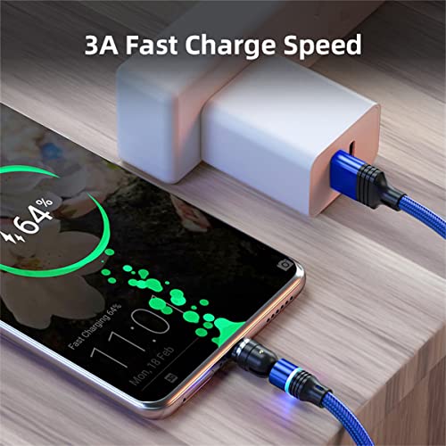 Losuesme Magnetic Charging Cable (1.6ft+3.3ft+3.3ft+6.6ft,4 Pack) 540° Rotation 3A Fast Charging Data Sync 3 in 1 Magnetic Phone Charger Cable Compatible with Android Micro USB Type C Phone Devices