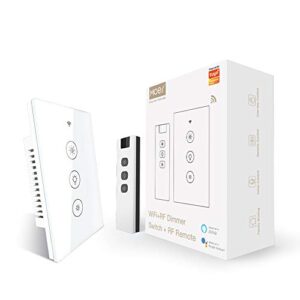 moes wifi smart light dimmer switch with rf433 remote controller, 3 way muilti-control association smart life/tuya app relay status backlight switch off works with alexa google assistants,white touch