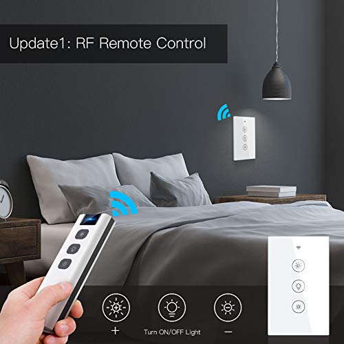 MOES WiFi Smart Light Dimmer Switch with RF433 Remote Controller, 3 Way Muilti-Control Association Smart Life/Tuya APP Relay Status Backlight Switch Off Works with Alexa Google Assistants,White Touch