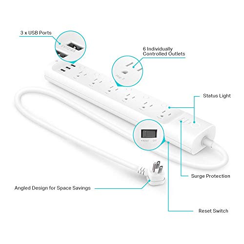 TP-Link Kasa Smart LED Multicolor WiFi Light Strip & Kasa Smart Plug Power Strip, Surge Protector w/ 6 Smart Outlets and 3 USB Ports, Compatible with Alexa & Google Home , No Hub Required (HS300)