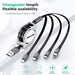 Multi Charging Cable 4A [2Pack 4Ft] 4 in 1 Retractable Multi Fast Charger Cable with 2 * IP/Type C/Micro USB Ports USB Cable for All Phones/iP 12 11 Xs/Samsung Galaxy/Huawei/LG/Google/HTC/Sony/Tablets
