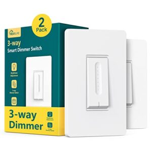 treatlife 3 way smart dimmer switch 2 pack, 2 master 3 way dimmable light switches, 2.4ghz smart switch compatible with alexa and google home, neutral wire needed, no hub required, remote control