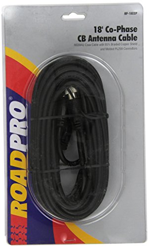 RoadPro RP-18CCP Black 18-Foot CB Antenna Co-Phase Coax Cable with PL-259 Connectors for Use with Dual CB Antenna SO-239 Stud Mounts