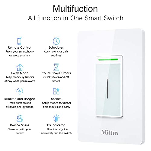 Smart Switch Smart Life Switch 2 Gang 2.4Ghz WiFi Smart Light Switch Compatible with Alexa and Google Assistant Touch Vibration Needs Neutral Wire