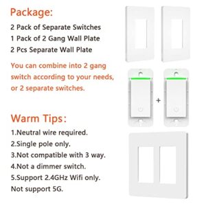 Smart Switch Smart Life Switch 2 Gang 2.4Ghz WiFi Smart Light Switch Compatible with Alexa and Google Assistant Touch Vibration Needs Neutral Wire