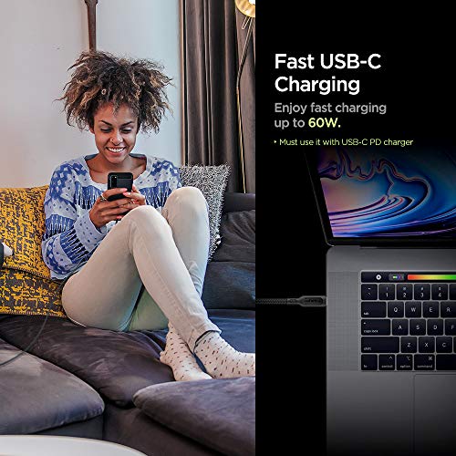 Spigen DuraSync 60W USB C to USB C Cable Power Delivery PD [4.9ft][Premium Cotton Braided] Fast Charging Cable Type C Works with Galaxy S22 Ultra Plus S21 FE MacBook iPad Pro Air Pixel USB-C Devices