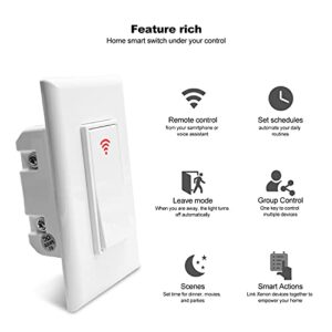 Smart Light Switch, WiFi Switch Touch Wall Switch 1 Gang, Work with Smart Life/Tuya App, Compatible with Alexa Google Home and IFTTT, No Hub Required, App Control from Anywhere, Timing Schedule, 2Pack