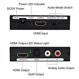 Musou 4K HDMI Audio Extractor,HDMI to HDMI + Optical Toslink(SPDIF) + RCA(L/R) Stereo Analog Outputs Video Audio Splitter Converter Support 4k 1080P,Black