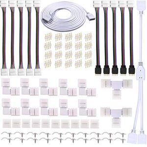 fsjee 4 pin led strip connector kit for 5050 10mm led light strip,include 8 types of solderless led strip accessories,provide most of parts for diy led strip lighting project