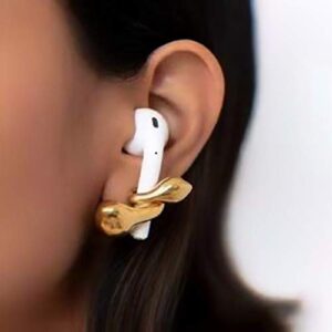 ezicok compatible with apple airpods pro anti-lost earrings fashion ear hook airpods 2 1 anti-drop sports ear clip wireless earphones headphones earbud headset accessories – gold snake-shaped