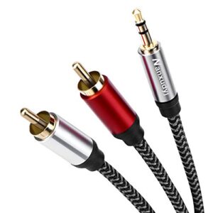 nanxudyj 3.5mm to 2rca audio cable 20ft, nylon-braided 3.5mm aux to 2 rca audio cable for stereo receiver speaker smartphone tablet hdtv mp3 player & more stereo cable audiophiles headphone rca cable