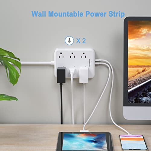 Smart Power Strip, TESSAN WiFi Flat Plug Strip with 3 Smart Outlets and 3 USB Ports, 6 Feet Extension Cord, Wall Mountable Surge Protector, Compatible with Alexa and Google Home, White