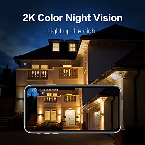 GMK Solar Security Cameras Wireless Outdoor, 2K Pan Tilt 360° View Battery Powered 2-Way Talk Outdoor Camera Wireless 3MP PTZ WiFi Surveillance Cam Cloud/SD Storage Color Night Vision Spotlight/Siren