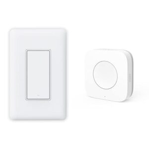 aqara smart light switch (with neutral, single rocker) plus aqara wireless mini switch, requires aqara hub, zigbee connection, remote control and set timer for home automation