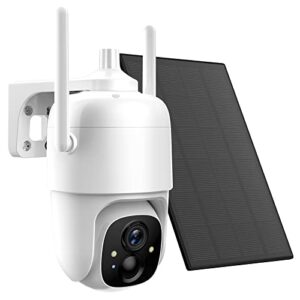 allweviee solar security cameras wireless outdoor, 2k 3mp pan tilt 355° view ip65 waterproof rechargeable battery powered ptz wifi camera with pir, color night vision,2-way talk, 4dbi antenna,cloud/sd