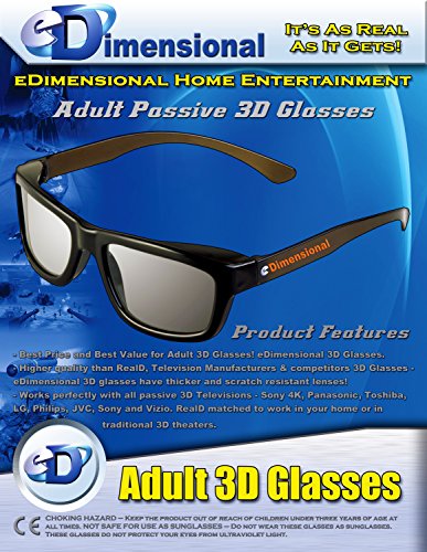 ED 4 Pack CINEMA 3D GLASSES For LG 3D TVs – Adult Sized Passive Circular Polarized 3D Glasses