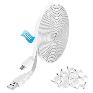 grolebo 9m/ 30ft power extension cable compatible with wyze cam v3,wyze cam outdoor,arlo essential,eufy,kasa,yi,blink camera,nestcam indoor,micro usb charging cord for security camera(1pack)