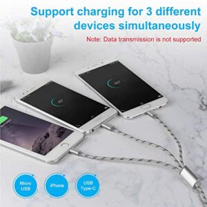 3Pack 1ft Multi Charging Cable Short Multi Charger Cable 3A Fast Charge USB Multi Cable 3 in 1 Universal Charging Cord Nylon Braided 3-1 Multiple Connectors for Cell Phones and More(Silver)