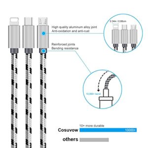 3Pack 1ft Multi Charging Cable Short Multi Charger Cable 3A Fast Charge USB Multi Cable 3 in 1 Universal Charging Cord Nylon Braided 3-1 Multiple Connectors for Cell Phones and More(Silver)