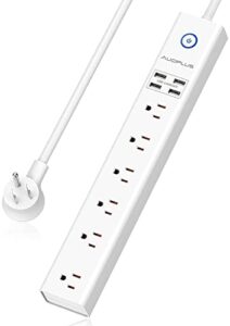 surge protector power strip with usb ports, 10ft extension cord, 6 outlets and 4 usb ports, auoplus mountable power strip flat plug with overload protection, etl listed