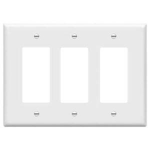 enerlites decorator light switch or receptacle outlet wall plate, mid-size 3-gang 4.88″ x 6.77″, polycarbonate thermoplastic, ul listed, 8833m-w, white