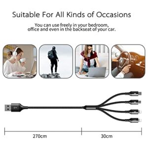 Long Multi Charging Cable 4A 10ft 2Pack Multi Charger Cable Nylon Braided Multi fast Charging Cord 4 in 1 USB Cable with IP/Type C/Micro USB Ports for Cell Phones/iP/Samsung Galaxy/LG/Tablets and More