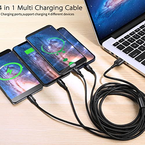 Long Multi Charging Cable 4A 10ft 2Pack Multi Charger Cable Nylon Braided Multi fast Charging Cord 4 in 1 USB Cable with IP/Type C/Micro USB Ports for Cell Phones/iP/Samsung Galaxy/LG/Tablets and More