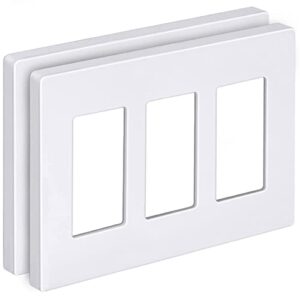 [2 pack] bestten 3-gang screwless wall plate, uswp6 snow white series, decorator outlet cover, h4.69” x w6.54”, polycabonate thermoplastic