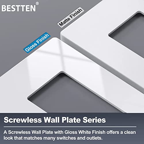 [2 Pack] BESTTEN 3-Gang Screwless Wall Plate, USWP6 Snow White Series, Decorator Outlet Cover, H4.69” x W6.54”, Polycabonate Thermoplastic