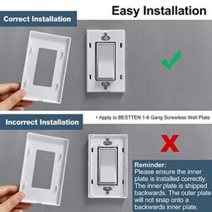 [2 Pack] BESTTEN 3-Gang Screwless Wall Plate, USWP6 Snow White Series, Decorator Outlet Cover, H4.69” x W6.54”, Polycabonate Thermoplastic