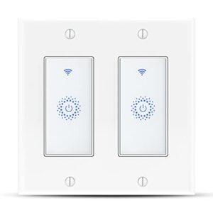 smart switch, smart light touch switch 2 gang, double smart wifi light switches, smart switch 2 gang compatible with alexa and google home, neutral wire needed, no hub required (2gang)