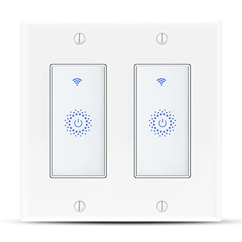 Smart Switch, Smart Light Touch Switch 2 Gang, Double Smart WiFi Light Switches, Smart Switch 2 Gang Compatible with Alexa and Google Home, Neutral Wire Needed, No hub Required (2Gang)