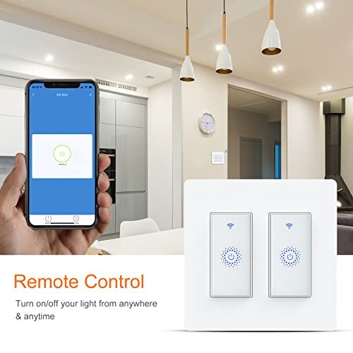 Smart Switch, Smart Light Touch Switch 2 Gang, Double Smart WiFi Light Switches, Smart Switch 2 Gang Compatible with Alexa and Google Home, Neutral Wire Needed, No hub Required (2Gang)