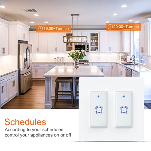 Smart Switch, Smart Light Touch Switch 2 Gang, Double Smart WiFi Light Switches, Smart Switch 2 Gang Compatible with Alexa and Google Home, Neutral Wire Needed, No hub Required (2Gang)