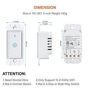 Smart Switch, Smart Light Touch Switch 2 Gang, Double Smart WiFi Light Switches, Smart Switch 2 Gang Compatible with Alexa and Google Home, Neutral Wire Needed, No hub Required (2Gang)