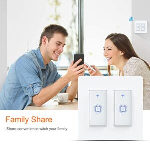 Smart Switch, Smart Light Touch Switch 2 Gang, Double Smart WiFi Light Switches, Smart Switch 2 Gang Compatible with Alexa and Google Home, Neutral Wire Needed, No hub Required (2Gang)