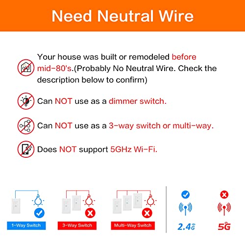 Smart Switch, Smart Light Touch Switch 2 Gang, Double Smart WiFi Light Switches, Smart Switch 2 Gang Compatible with Alexa and Google Home, Neutral Wire Needed, No hub Required (2Gang)