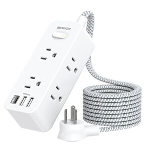 power strip surge protector, 5ft extension cord, 6 outlets with 3 usb ports(1 usb c outlet), 3-side outlet extender, wall mount, compact for travel, home, school, college dorm room, and office