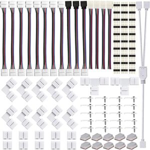 nisico led light strip connector kits, 5050 rgb led 4 pin connectors for strip light,10mm solderless connector complete kits for led strip quick connection