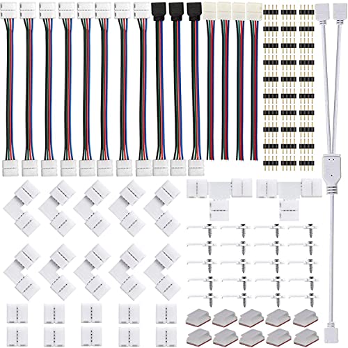 NISICO LED Light Strip Connector Kits, 5050 RGB LED 4 Pin Connectors for Strip Light,10mm Solderless Connector Complete Kits for LED Strip Quick Connection