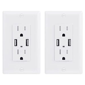 2-pack everelectrix 4.8a wall outlet with usb ports 15amp duplex usb wall outlets tamper resistant usb outlet charger, ul listed, electrical outlet with dual usb ports, white usb outlets receptacles