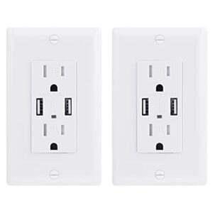 2-Pack EverElectrix 4.8A Wall Outlet with USB Ports 15Amp Duplex USB Wall Outlets Tamper Resistant USB Outlet Charger, UL Listed, Electrical Outlet with Dual USB Ports, White USB Outlets Receptacles