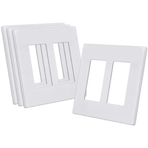 cml screwless decorator wall plate, 2 gang outlet covers, 4 pack decorative light switch plates, hidden screw smooth face, standard size 4.68”x 4.72”, impact resistant, white