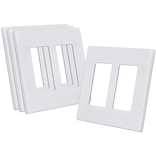 CML Screwless Decorator Wall Plate, 2 Gang Outlet Covers, 4 Pack Decorative Light Switch Plates, Hidden Screw Smooth Face, Standard Size 4.68”X 4.72”, Impact Resistant, White