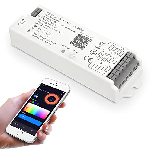 XXK LM052 ZigBee 3.0 LED Strip Controller RGB CCT RGBW 5in1 Dimmable Compatible with Smart Life APP/Alexa Echo/Google Assistant Home/Siri, DC12-24V Lights Controller（Require ZigBee Hub）