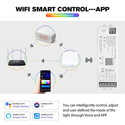 XXK LM052 ZigBee 3.0 LED Strip Controller RGB CCT RGBW 5in1 Dimmable Compatible with Smart Life APP/Alexa Echo/Google Assistant Home/Siri, DC12-24V Lights Controller（Require ZigBee Hub）