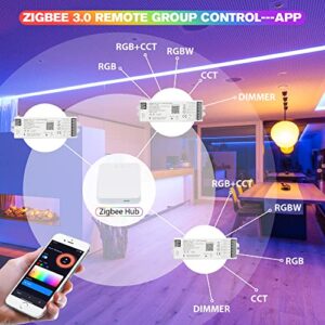 XXK LM052 ZigBee 3.0 LED Strip Controller RGB CCT RGBW 5in1 Dimmable Compatible with Smart Life APP/Alexa Echo/Google Assistant Home/Siri, DC12-24V Lights Controller（Require ZigBee Hub）