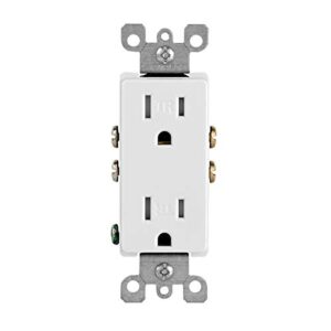 Leviton T5325-WMP 15 Amp 125 Volt, Tamper Resistant, Decora Duplex Receptacle, Straight Blade, Grounding, White M22-Straight, 125 V, 2 Pole, 3 Wire, 10 Pack